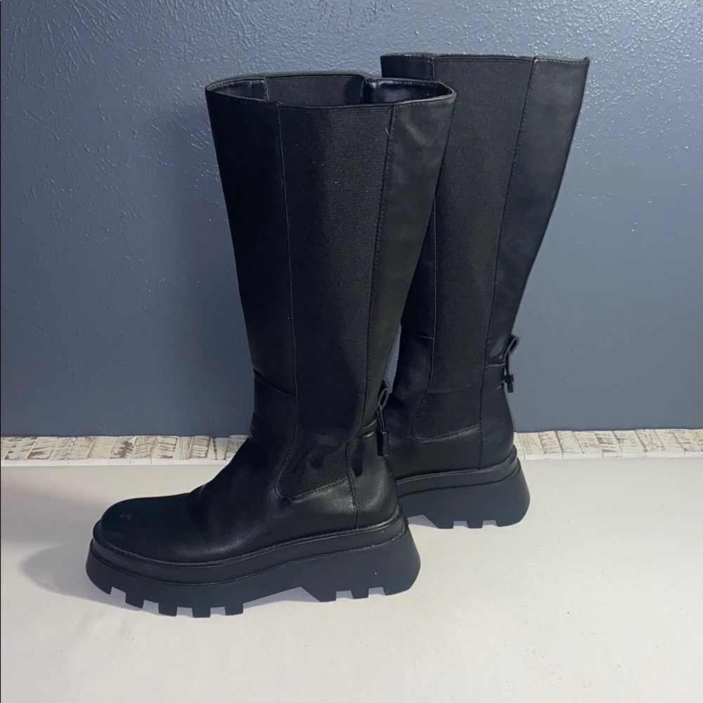 ASOS Women's Pull&Bear wide fit knee high chunky flat boots in black EU 40 US9